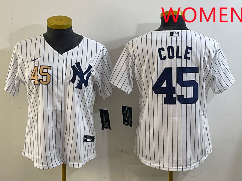 Women New York Yankees 45 Cole White Stripe Game 2025 Nike MLB Jersey style 7